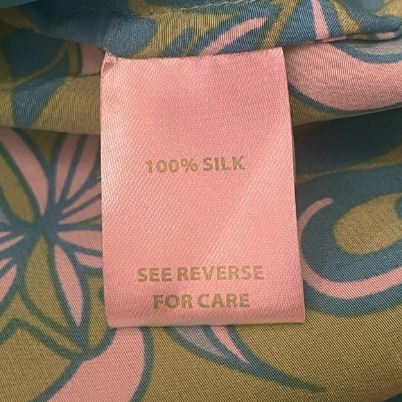 Lilly Pulitzer green blue floral 100% silk ruffle collar blouse women’s size 8 - Picture 7 of 7